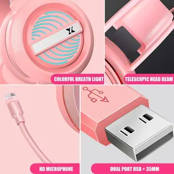 

Headset For Notebook Computer Mobilephone Gaming Headset with Wired E-sports Headset Black/Pink/White Wheat 7.1 Channel Ear K9G2