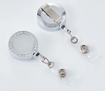 

Free shipping 1000pcs/lot customized logo diamond badge reel; promotional retractable metal badge holder; belt clip BR9
