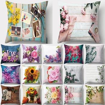 

Pink Rose Flower Pattern Decorative Cushions Pillowcase Polyester Cushion Cover Throw Pillow Sofa Decoration Pillowcover 40827