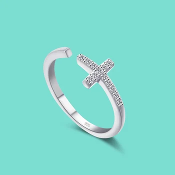 

100% S925 Sterling Silver Ring for Women's Fashion Cross Design Solid Silver Open Rings Women's Prom Accessories Cocktail Ring