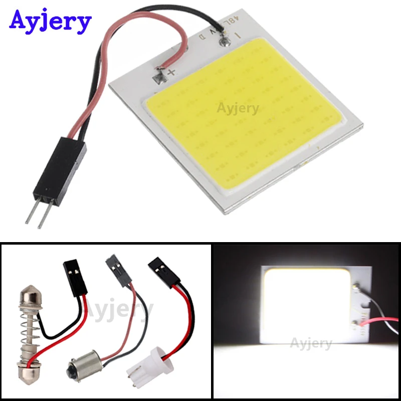 AYJERY 100 PCS Car Vehicle LED COB 48 SMD 12V DC Panel Light 48LED Interior Dome With T10 + Festoon/BA9S Socket | Автомобили и