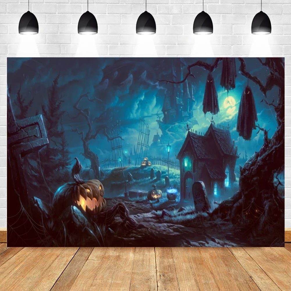 

Yeele Halloween Background Family Party Photography Night Dead Tree Pumpkin Lantern Shock Backdrop Photo Studio Photophone