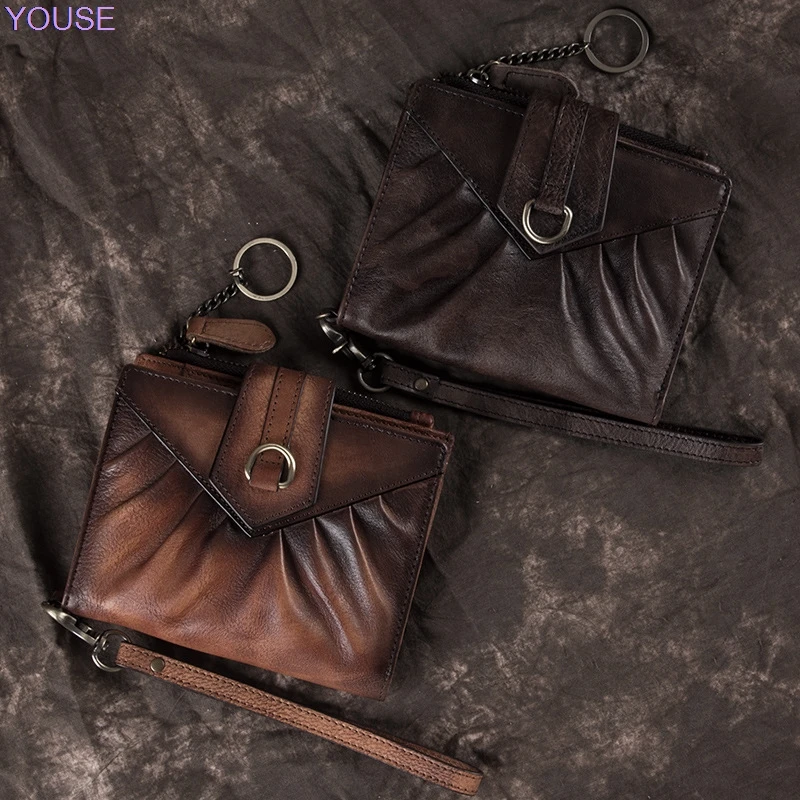 

Women's Wallet Retro Short Casual Leather Wallet Full-grain Leather Buckle Retro Women's Wallet