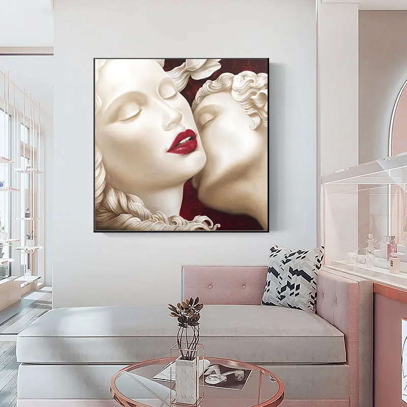 

Abstract Art Sculpture Couple Kiss Lovers Pictures Canvas Painting Wall Art Modern Posters and Prints Decor Home In Living Room