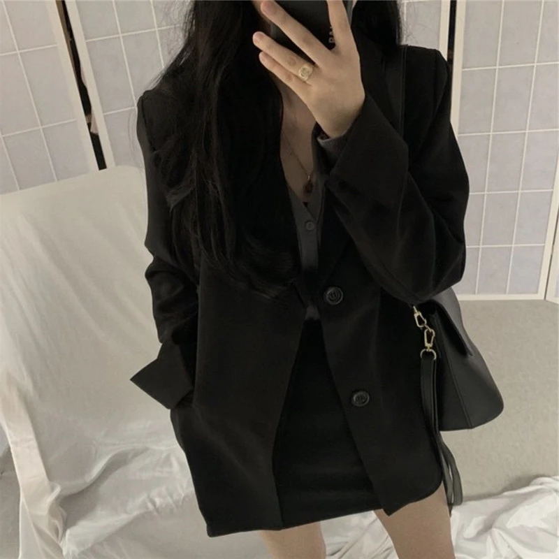 Black Formal Business Blazers Women Elegant Straight PopularSpring Office Ladies England Style Retro Solid Long Sleeve Tops