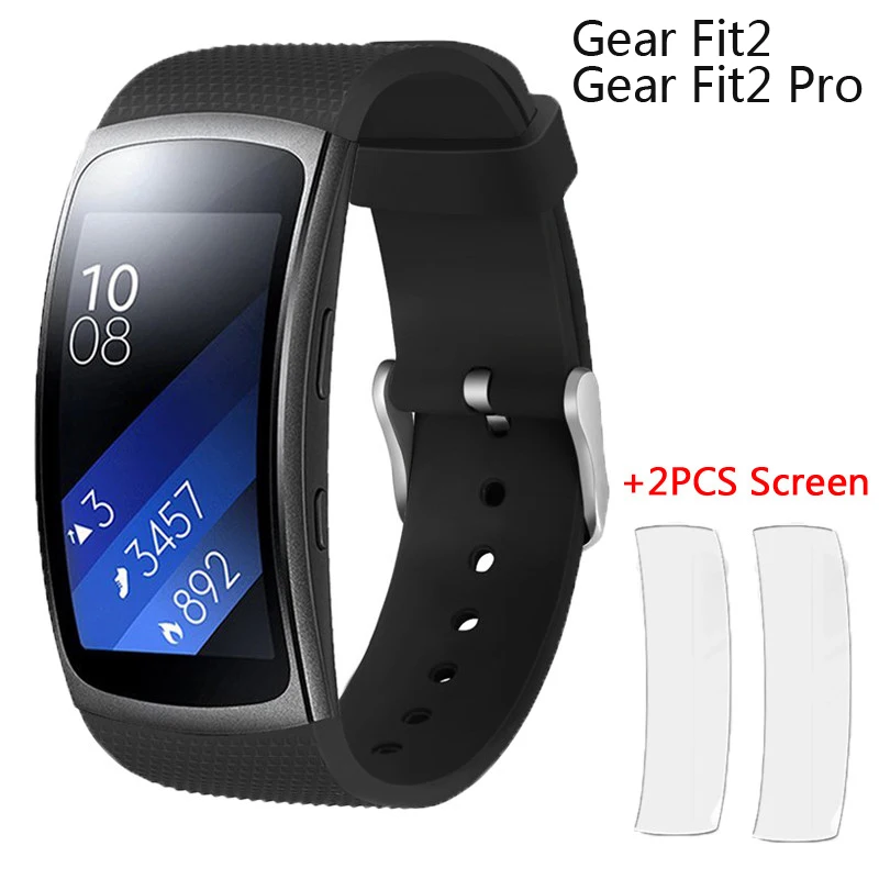 

3in1 pack For Samsung Gear Fit 2 Pro strap Band wrist bracelet Sports Silicone watchband Gear Fit2 SM-R360 screen protector