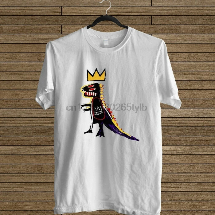 Белая футболка Basquiat с динозавром джинсом Мишелем | Мужская одежда