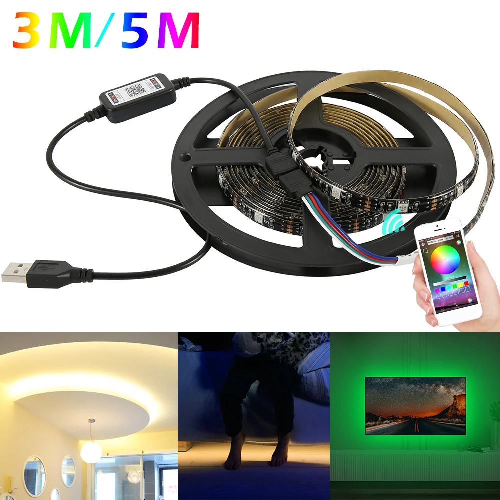 

USB LED Strip Light RGB Waterproof Bluetooth Wifi Lamp Tape TV Backlight Controller Neon Ribbon Lamp 3m/5m Christmas Party Decor
