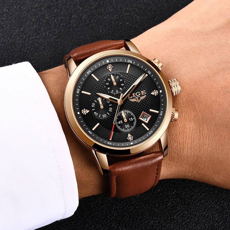 2020 LIGE Leather Watches Mens Top Brand Luxury Business Watch Fashion Sport Clock Waterproof Quartz Men Watch Relogio Masculino