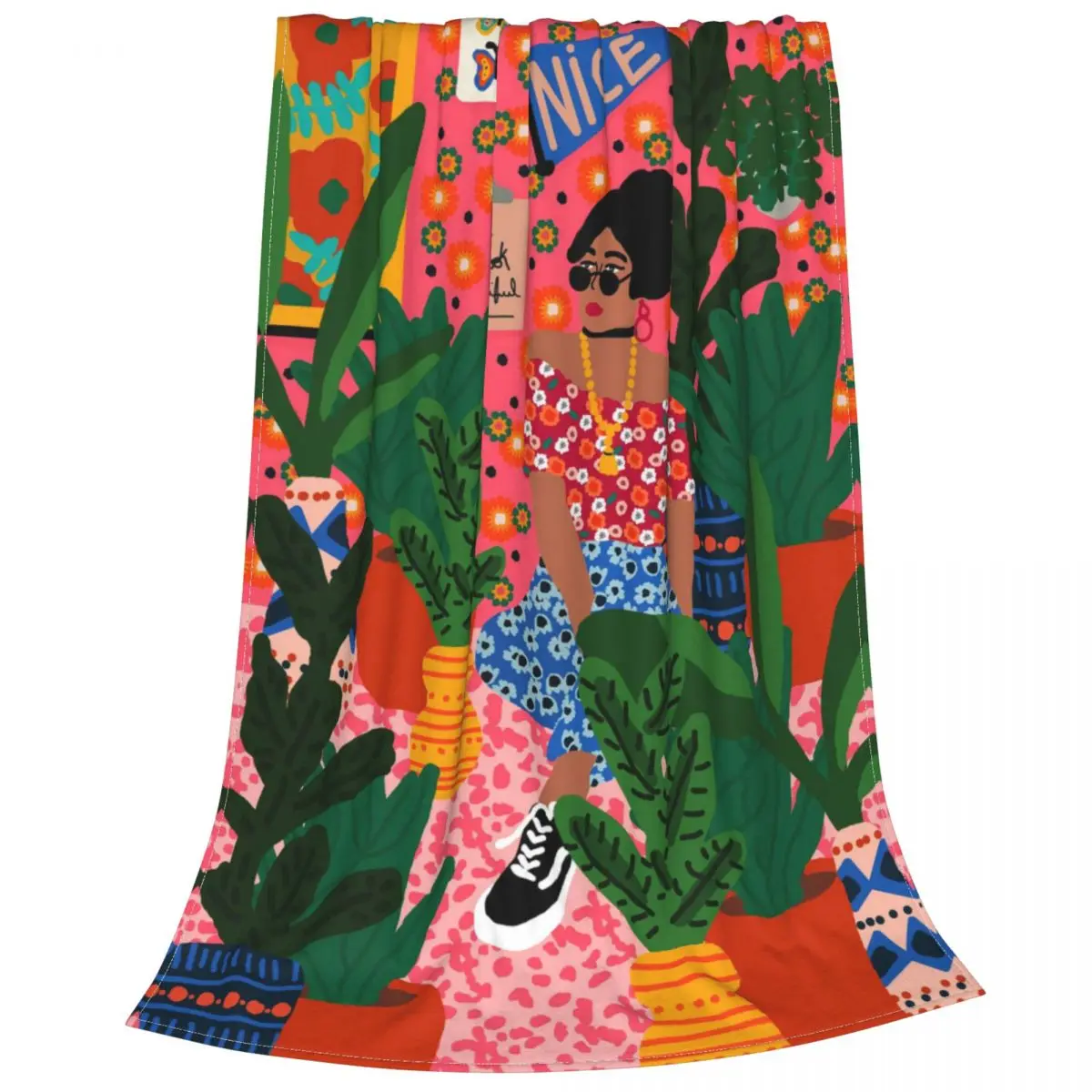 Colorful Flower Minimalist Girl Abstract Vintage Flannel Throw Blankets Rafaela Mascaro Blanket for Sofa Car Soft Be