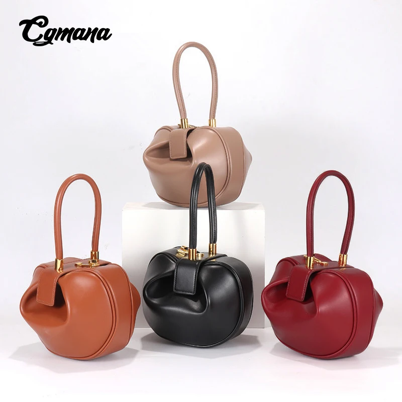 

2019 Vintage Pillow Boston Box Barrel Round Small Handbags Genuine Leather Clutches Evening Wrist Bags Women Female Niche Chic