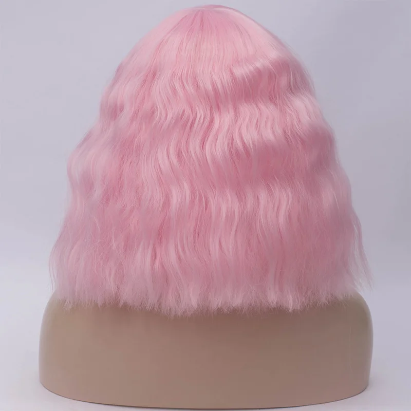 MSI Wigs Женский Средний Черный Цвет Косплей парики с взрыва вьющиеся синтетические волосы парик белый красный блонд розовый - Цвет: Розовый