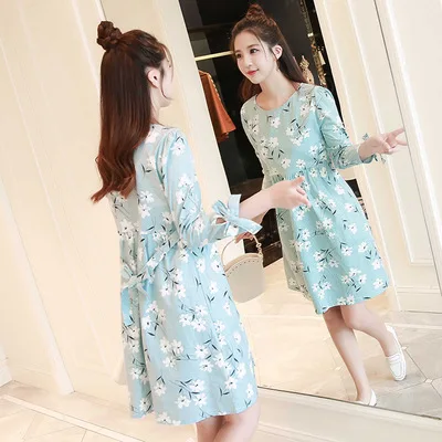Maternity Clothes Spring And Summer New Style Korean-style Fashion Mid-length Cotton Linen Printed Nursing Dress