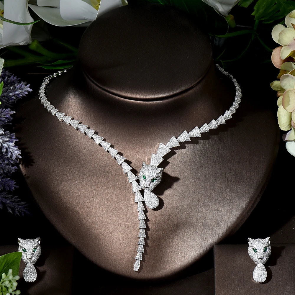 HIBRIDE Charms Trendy Women Long Necklace Earrings Set AAA Cubic Zircon Drop Earring For Women Wedding Party Accessories N-1776 - Image 2