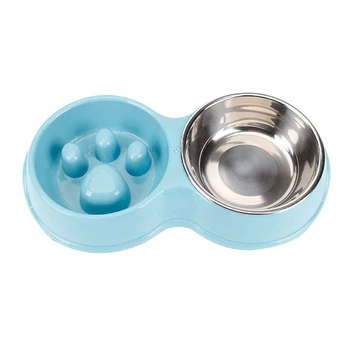 

Non Slip Slow Feeder Tableware Anti Choking Smooth Home Dogs Cats Stainless Steel Puppy Water Prevent Obesity Double Pet Bowl