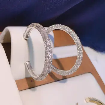

2020 Luxury Round Cubic Zircon Statement Hoop Earrings For Women Wedding DUBAI Bridal Round Circle Hoop Earring Bijoux
