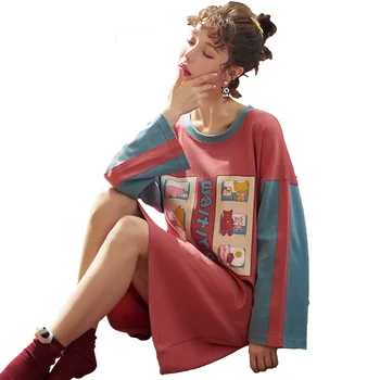 

Women autumn winter cotton short-sleeved Korean version of the new pyjamas women plus-size fresh loose students lady skirt