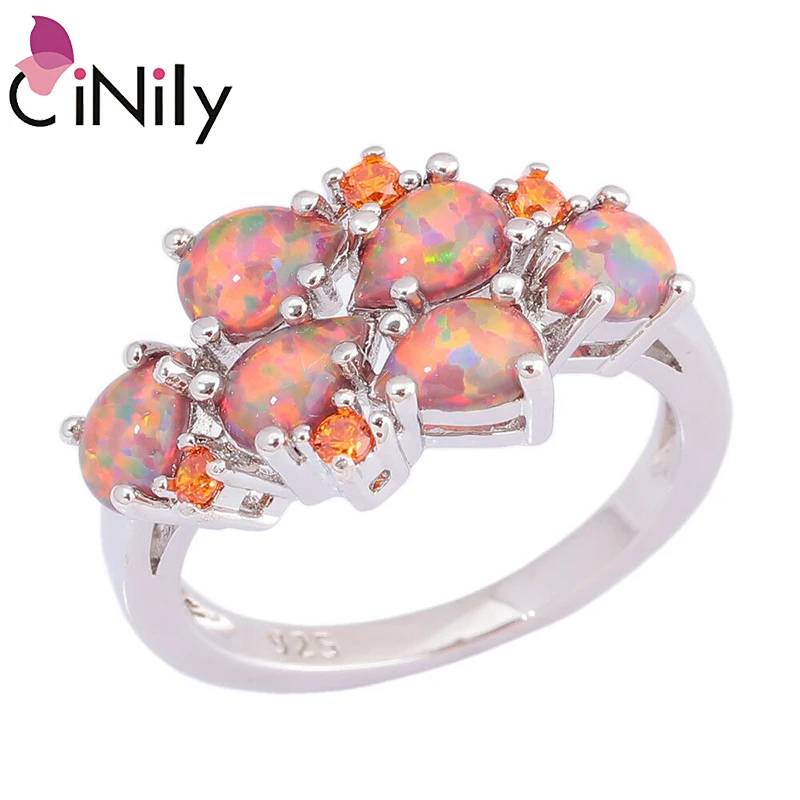 CiNily Green & White Orange Rings With Stone Silver Plated Droplets Garnet Filled Ring Luxury Big Bohemia Boho Jewelry Female | Украшения