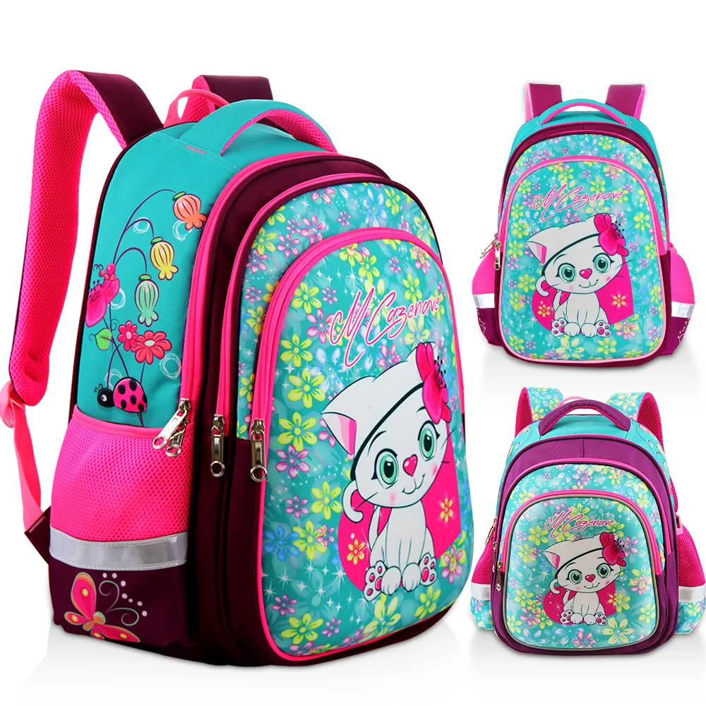 New Orthopedic Girl Backpack For School 3D Cartoon Cat Girls EVA School Bags Children