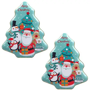 

2Pcs Christmas Tinplate Gift Boxes Xmas Tree Shape Candy Boxes Gift Wrapping Box