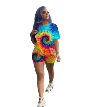 

Africa women new summer black hole tie dye 3d print short sleeve o-neck t shirts & shorts suit two piece set sporty tracksuit