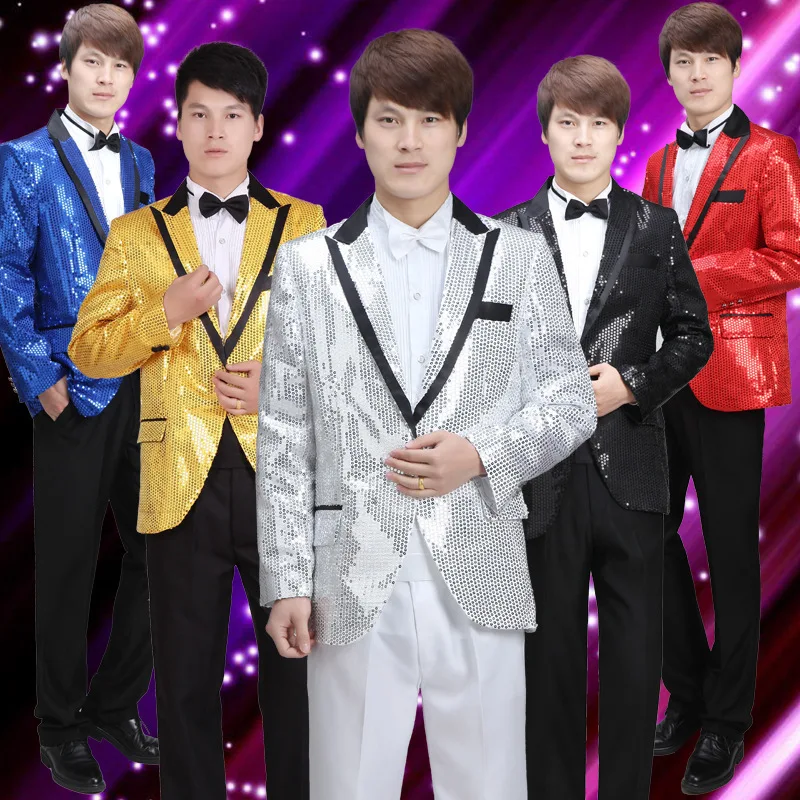 Man sequins suit costume party costumes dress man jackets singer singing dance clothes | Мужская одежда