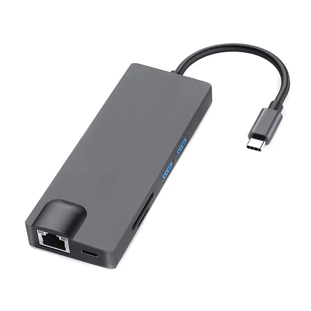 8 в 1 USB C концентратор адаптер USB C к HDMI USB 3,0*2 концентратор кард-ридер док-станция с гигабитной сетевой картой поддержка гигабит