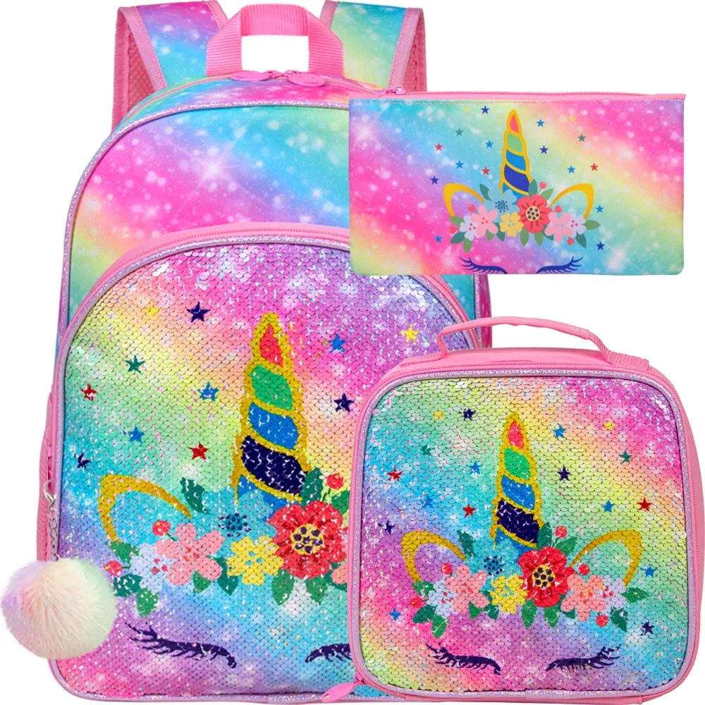 Unicorn Colorful Sequin Backpack Set