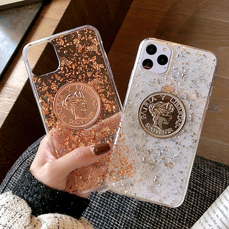 Винтажный блестящий чехол из золотой фольги для телефона iPhone 11 Pro Max мягкий ТПУ 6 7 8