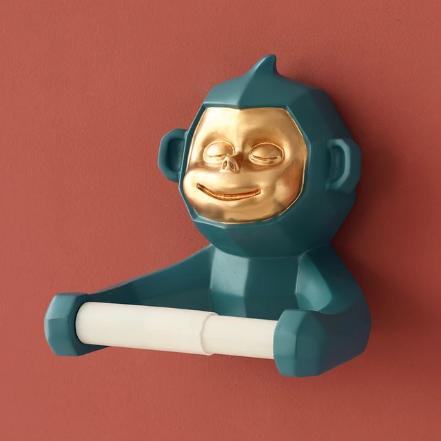 Gibbon Statue Wall Decoration Toilet  Tissue Holder Loo Ledge Black Monkey sculpture figurines Hanging Roll Tissue holder Green