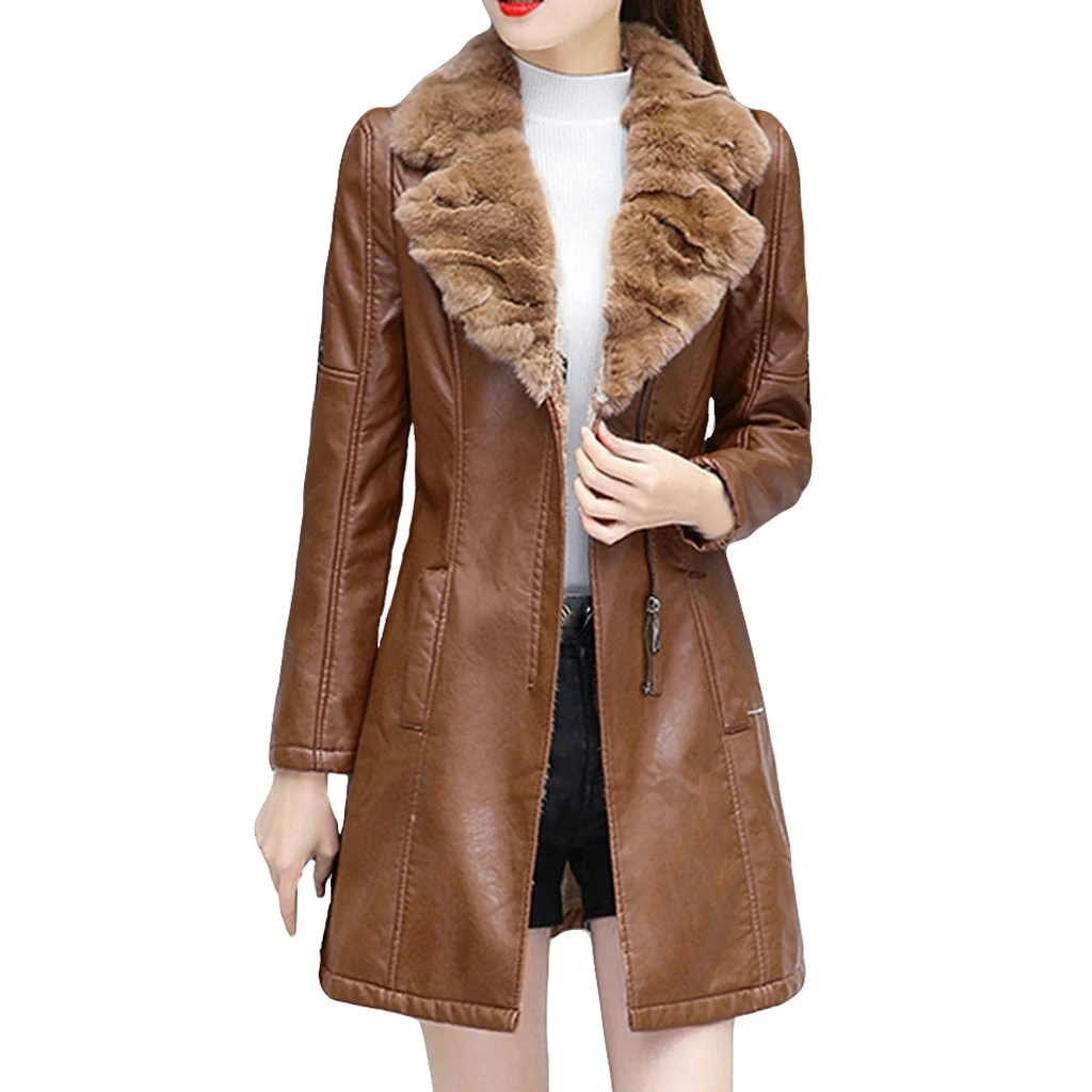 CHAMSGEND, осенне-зимнее теплое меховое пальто, женская кожаная куртка, женская тонкая Байкерская Базовая куртка, плюшевая Повседневная Верхняя одежда 1025 - Цвет: BW