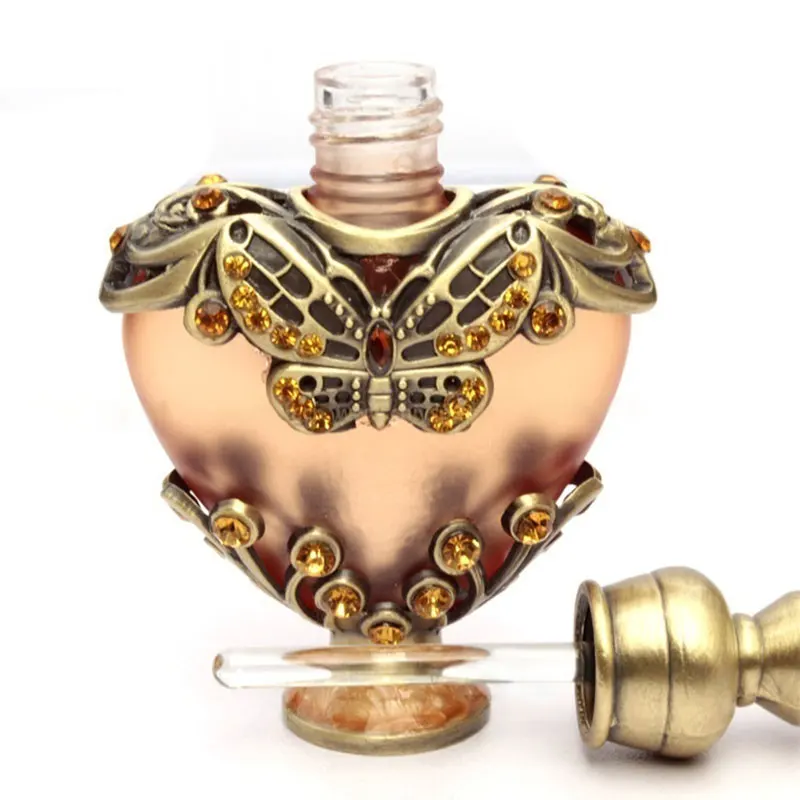 

10ml Vintage Heart Shape Empty Refillable Metal Glass Perfume Bottle Stopper Gift