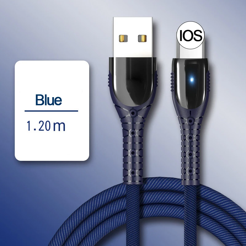 Синий Кабель для зарядного устройства USB для iPhone 6 7 8 Plus X XR XS Max 11 Pro 5 iPad 120 см металлический плетеный провод для мобильного телефона 3A Быстрая зарядка - Цвет: Синий