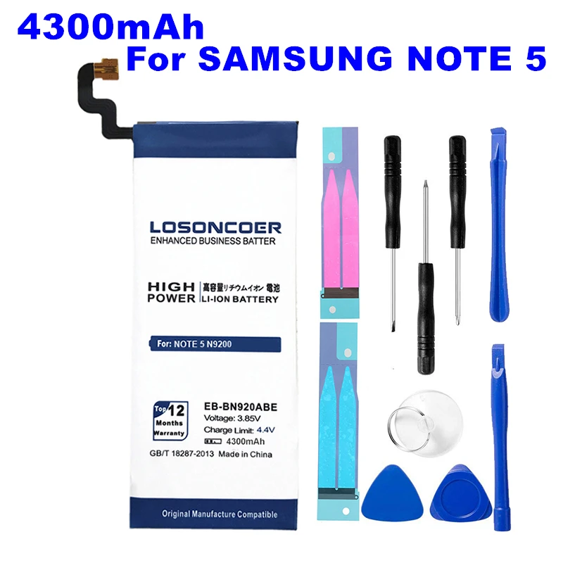 

Top 4300mAh EB-BN920ABE Battery for Samsung GALAXY Note 5 Battery N9200 N920t Project Noble N920C Note5 SM-N9208 N9208 Gift tool