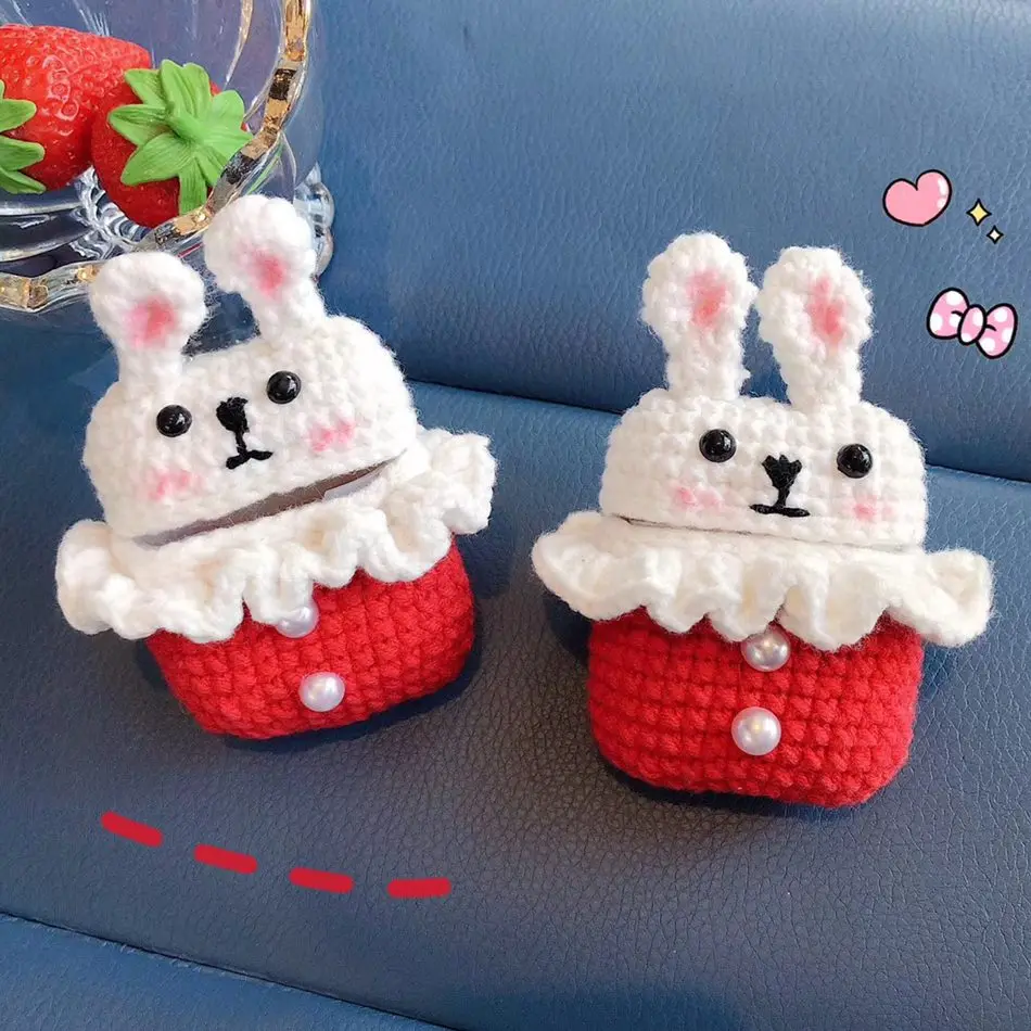 3D милый чехол для наушников Airpods с мультяшным рисунком вязаный плюшевый Apple 2