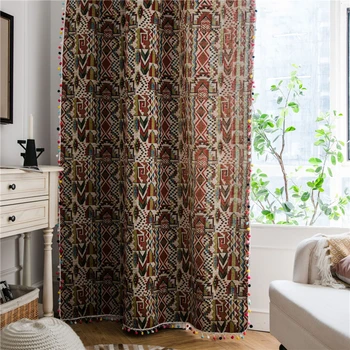 

Curtains Window Treatments Tassel Bohemian Semi-shading Solid Tropical Printed Cute Drapes Living-room Decoration-supplies