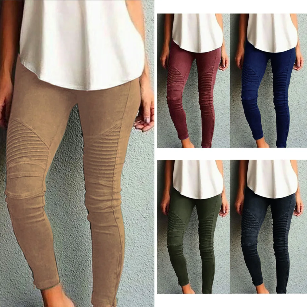 

Ladies Casual Skinny Trousers Women Elastic Ankle-Length Pants Pleated Design CLSYH0001