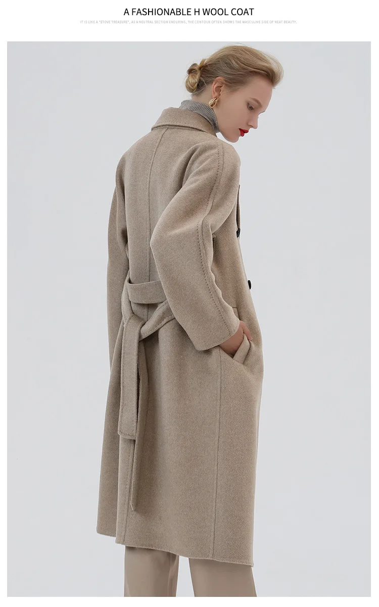 New style winter and autumn woolen overcoat oat color classic style female coats water ripple double-sided cashmere clothes