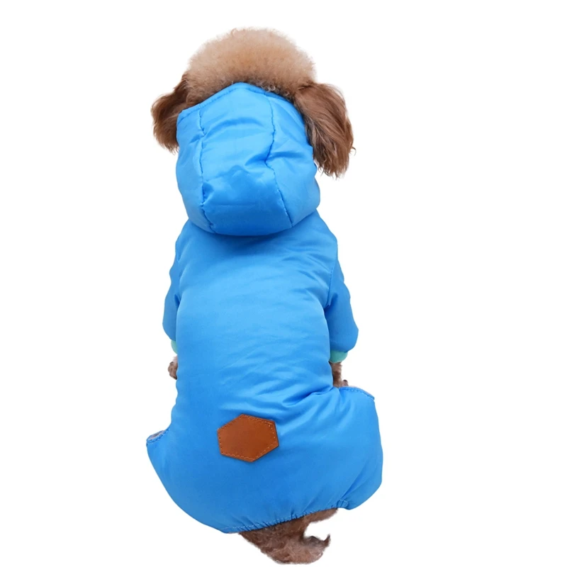 Одежда с принтом в виде собак мягкий, флисовый, для собаки комбинезон Щенок пальто костюм для животных 4 брюки с широкими штанинами ветрозащитная зимняя теплая толстовка с капюшоном для собаки, одежда для собак оптом - Цвет: Blue