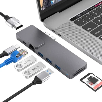 

8 in 1 Dual Type-C HUB Converter Lightness Portability No Space Occupy PD TF 3 USB3.0 HDMI Gigabit Ethernet Port Dock