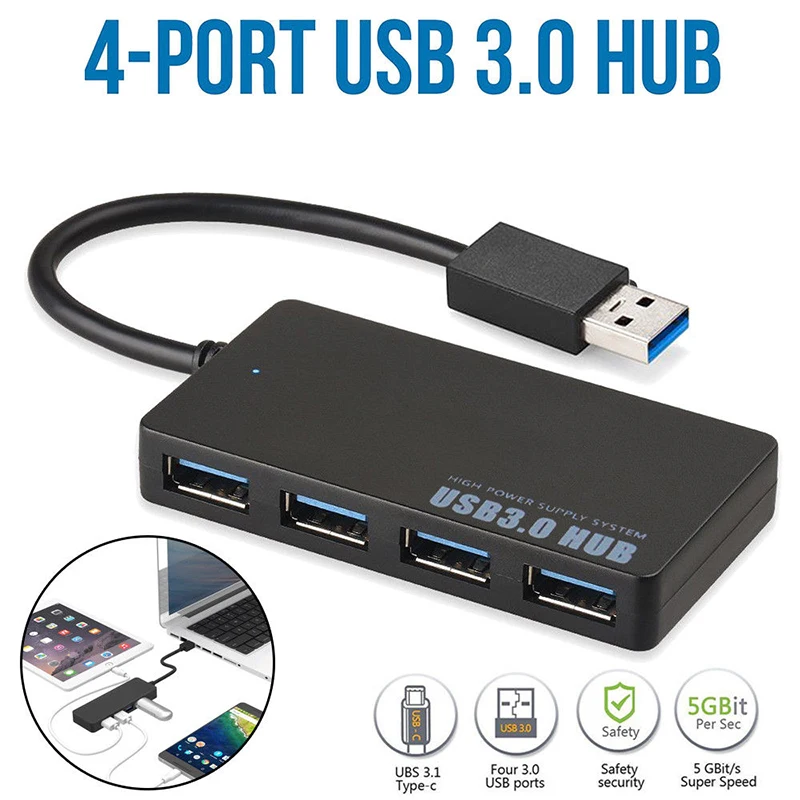 Высокоскоростной тонкий компактный расширительный разветвитель USB 3,0 с 4 портами
