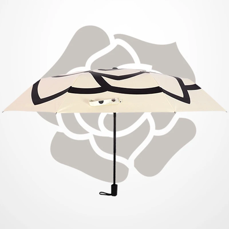 Creative Camellia Dual Use Manual Umbrella Outdoor Vinyl Rubber Handle Umbrella College Style Three-Fold Umbrella