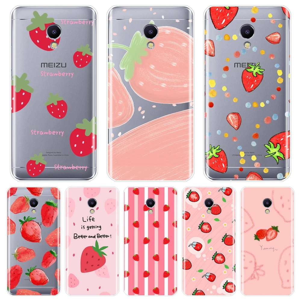 Чехол для телефона Meizu M2 M3 M3S M5 M5C M5S M6 M6S M6T мягкий силиконовый розовый плоды