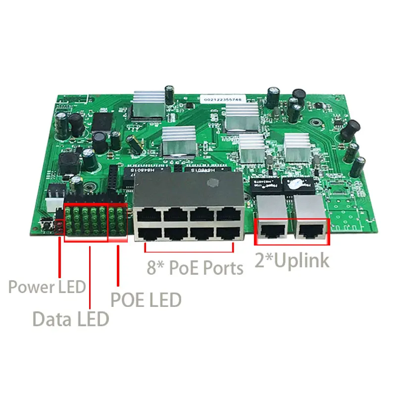 Коммутатор POE с 10 портами и поддержкой приложения IEEE802.3af/at 8 портов 100 Мбит/с + 2