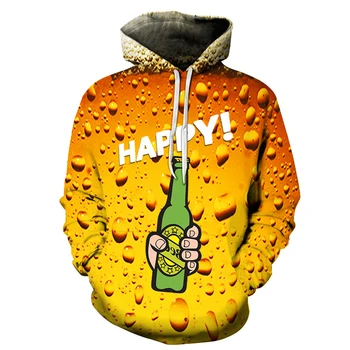 

Casual Yellow Beer Printed 3D Sweatshirt Hoodies Men Women Funny 3D Streetwear Male Spring Long Sleeve Jacket Homme