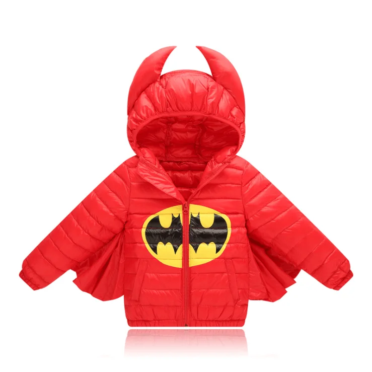 Детский пуховик с Бэтменом короткая куртка новинка года, пуховик для мальчиков и девочек мягкая ручка, серия детской одежды - Цвет: Красный