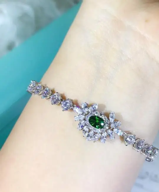 Мода натуральный кристалл драгоценный камень браслет сверкающий AAA кубический цирконий браслет «Конфета» для женщин 925 стерлингового серебра ювелирные изделия