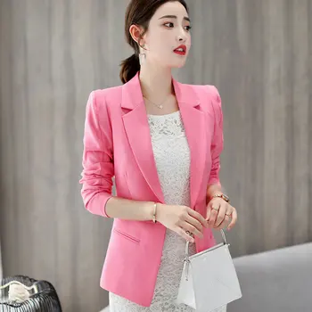 

Women Blazers And Jackets 2020 Autumn Spring Slim Single Button Long Office Sky Blue Pink Jacket Female Suit Blazer Femme Mujer