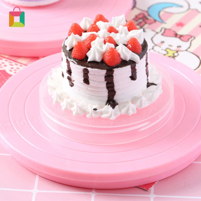 

14cm Diameter Cake Turntable Plastic DIY Baking Supplies Decorating Frame Cake Pink Decorating Turntable Kitchen Cake Tools Cozy