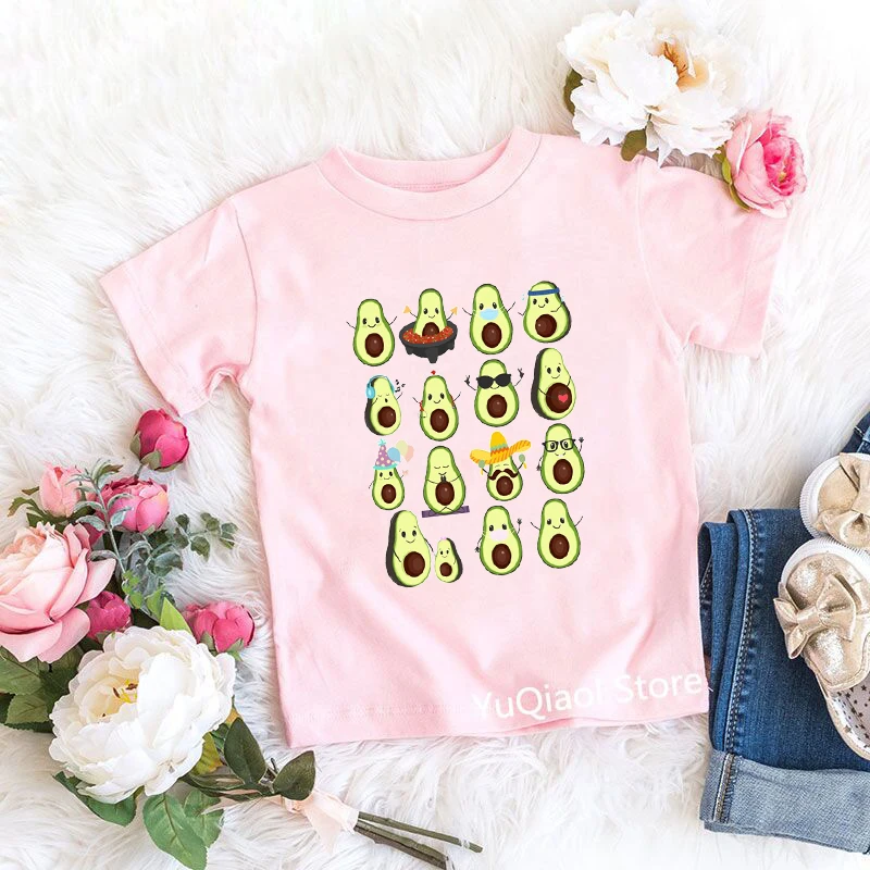 Cute Cartoon Yo-Ga Avocado T Shirt Funny Kids Tshirt Summer Pink Tshirt Exincise Clothes Baby Toddler Teen Girl T-Shirt Top Tee